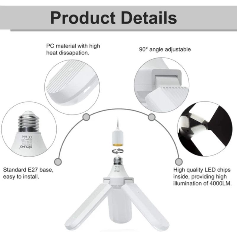 Lampu Bohlam LED E27 45W Model Kipas Lampu Fan Blade Bolb Super Terang