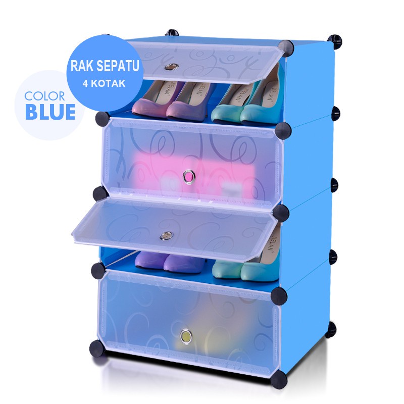 Rak sepatu sandal plastik DIY rak buku tas 4 Susun