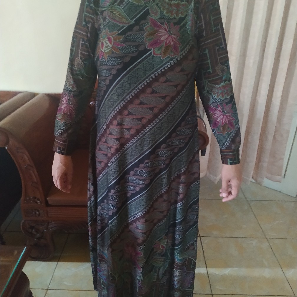 Edora 2 Maxy By Ellora Baju Gamis  Wanita Motif Batik Terbaru Kekinian Bahan Calvin Jeans Ld 110