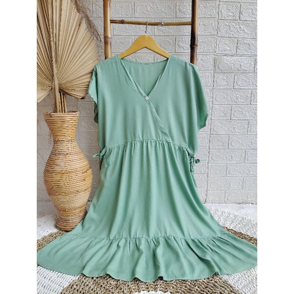 Daster Kimono Pendek || Daster Kimono Polos || Dres Kimono || Daster Rayon || Daster Rayon Busui || Daster Ruffle Busui-MINT
