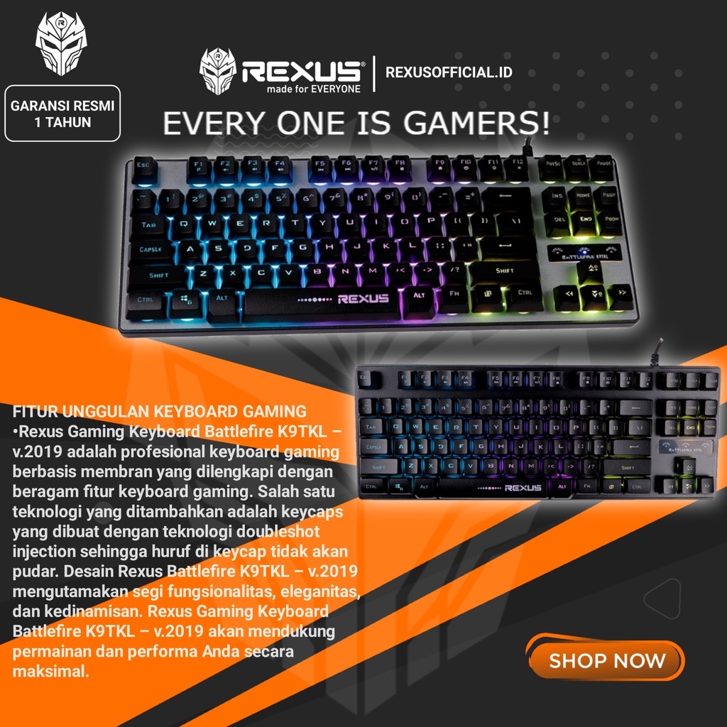 Keybord kyboard gaming RGB Rexus Keyboard Gaming Fortress K9TKL