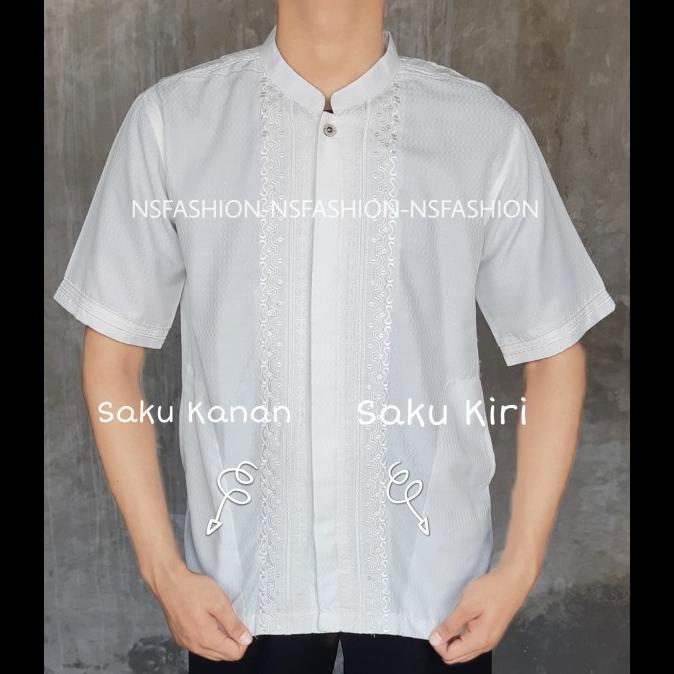 Baju Koko Pria Muslim Size M L Xl Lengan Pendek Semi Sutra Putih Amran