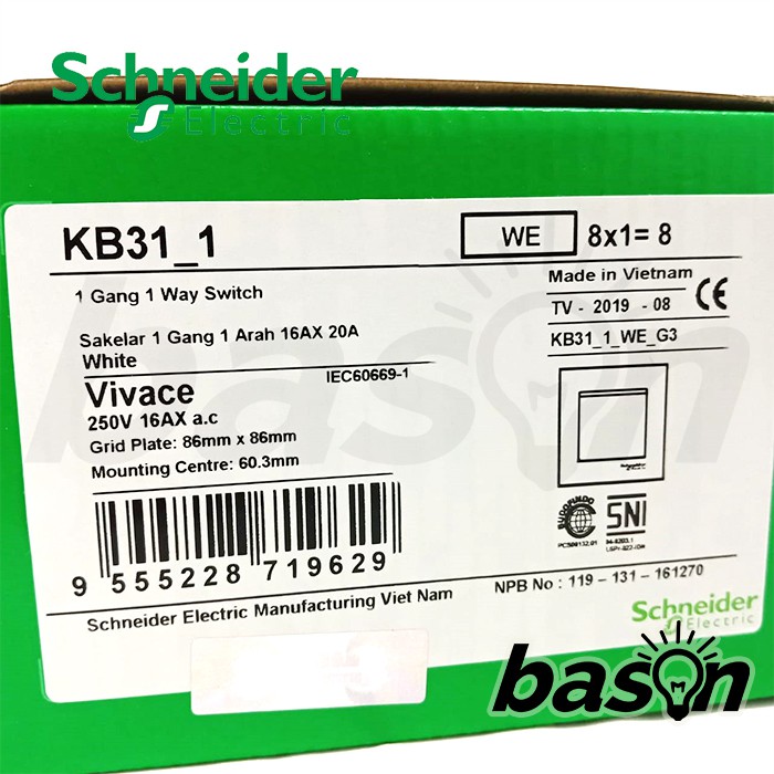 SCHNEIDER Vivace 1 Gang 1 Way Switch - Saklar 1 Tombol 1 Arah