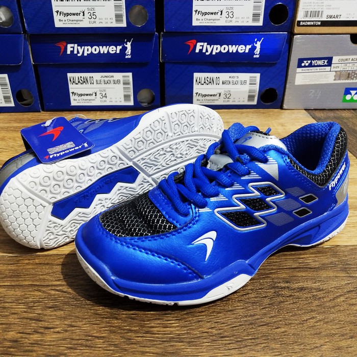 Jual Sepatu Badminton ANAK Flypower Kalasan 03 Junior & Kid Original - Biru, 33 Diskon