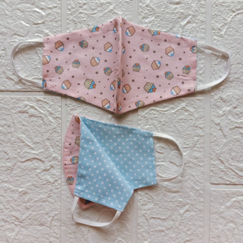 Masker kain katun ANAK cupcake bear dino murah berkualitas 2ply up to 3ply