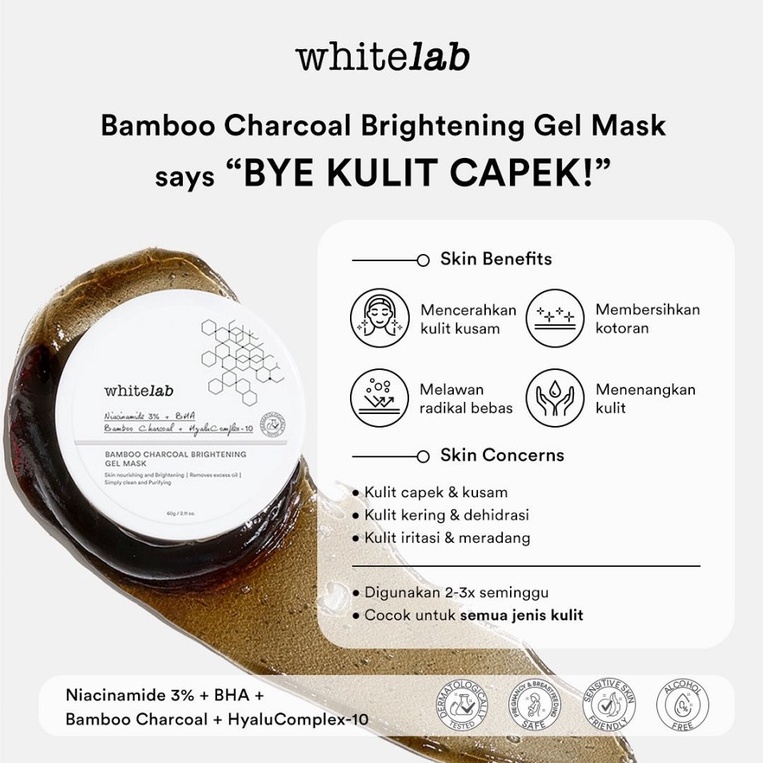 ORIGINAL WHITELAB Bamboo Charcoal Brightening Gel Mask 60gr / White Lab Masker Wajah / LEDI MART