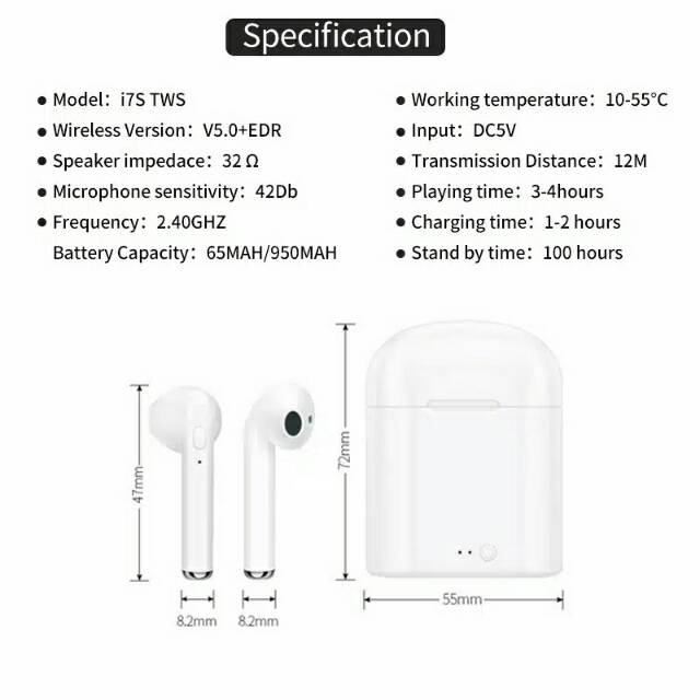 TWS i7s earphone Bluetooth stereo bass music wireless telfon headset mic original