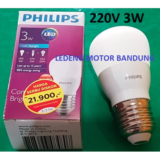 PHILIPS LED 3w 230 lumen Bulb Philip Lampu Rumah E27 220v 240v 3watt