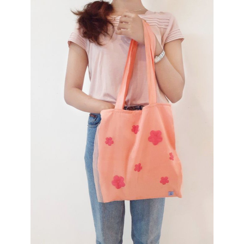 Totebag Satin Handmade Bunga Lucu Glossy Murah Kualitas Bagus High Quality | TN For You Galosa Pink