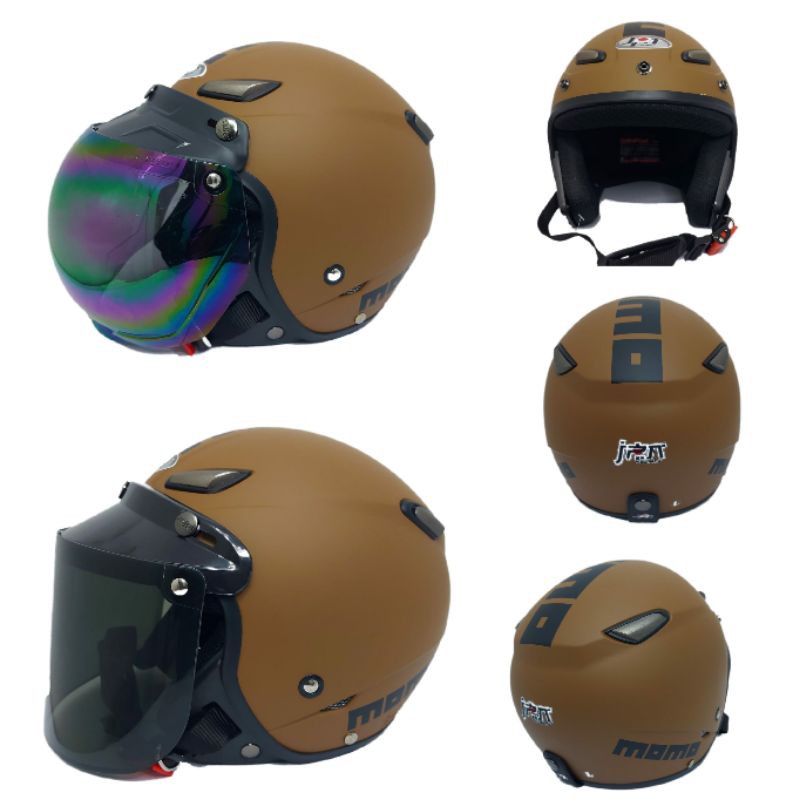 Helm Bogo Retro Jpn Momo Kawai Coklat Doff