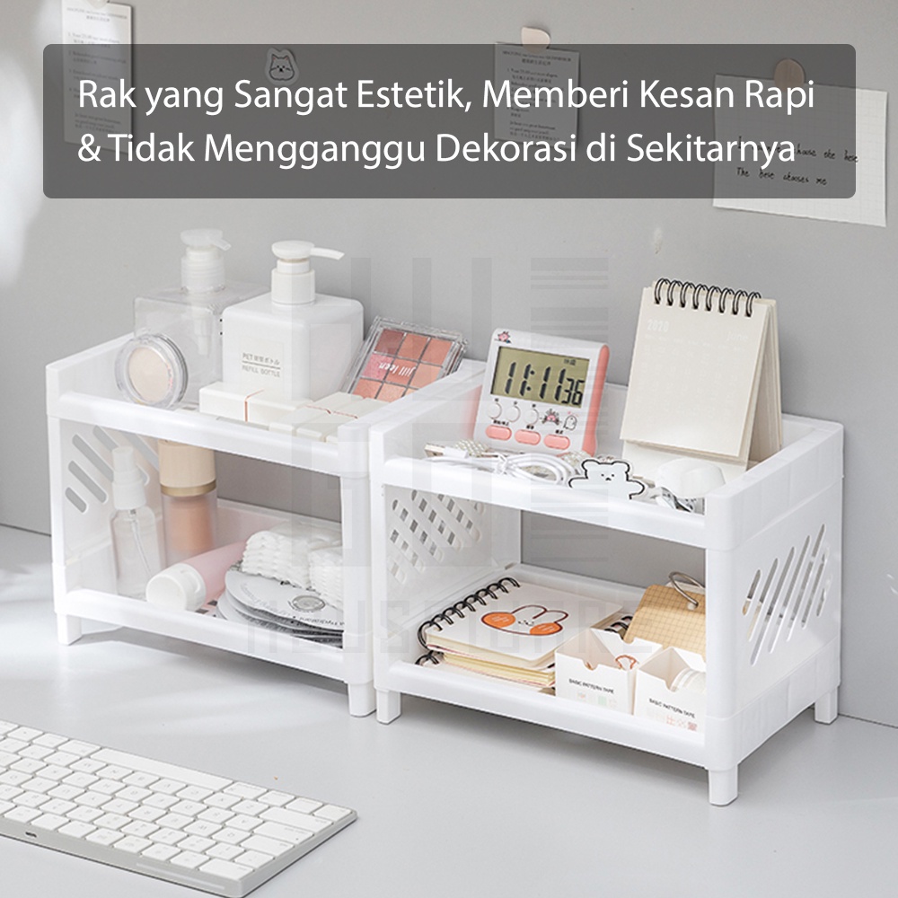 Rak Meja Multifungsi 2 Susun Serbaguna / Rak Kosmetik Makeup Alat Tulis Dapur Kamar Mandi HUGO