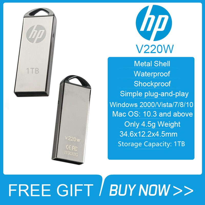 HP Flash Drive 1TB Bahan Metal Anti Air + Debu + Kabel USB