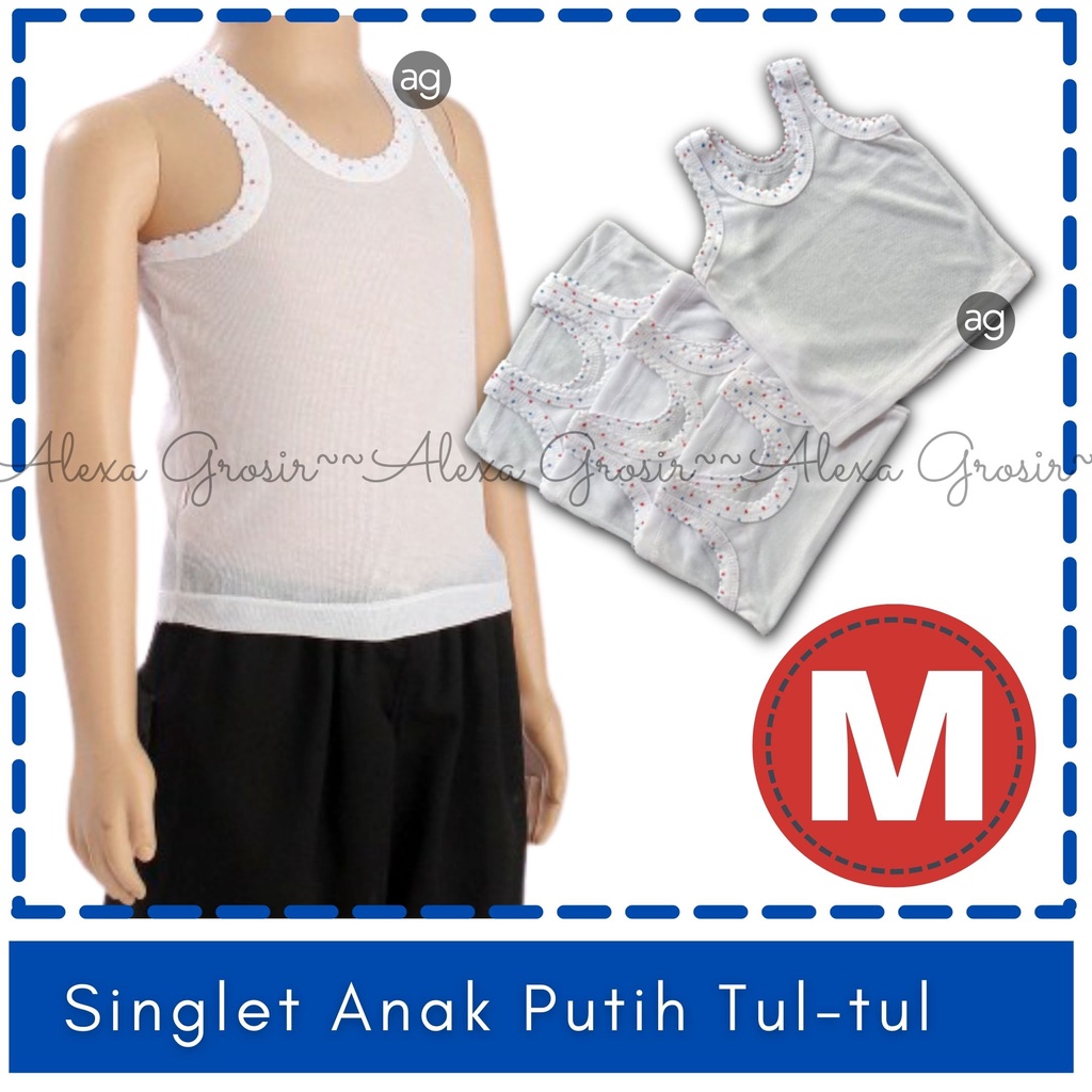 Kaos singlet putih tul tul size S M L XL usia 6 - 12 Bulan untuk bayi dan anak MURAH kiki