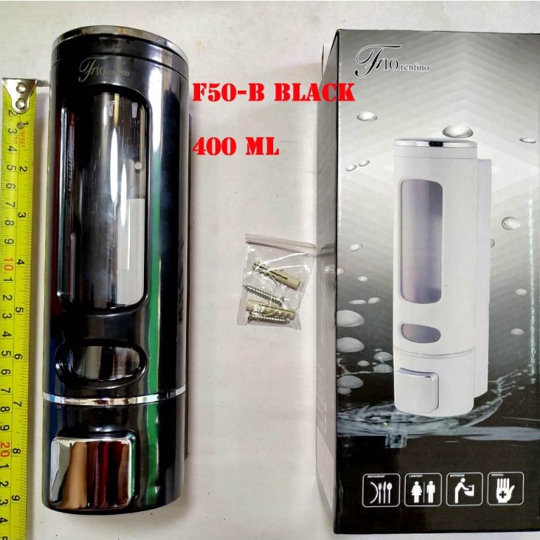 Tempat sabun cair / Dispenser sabun/TEMPAT SABUN CAIR 400ML  / DISPENSER SABUN/Single Soap Dispenser Tempat Sabun Cair Single F50 White Putih 400ml/TEMPAT SABUN RESTORAN CAFE KAMAR MANDI WC TOILET BLACK