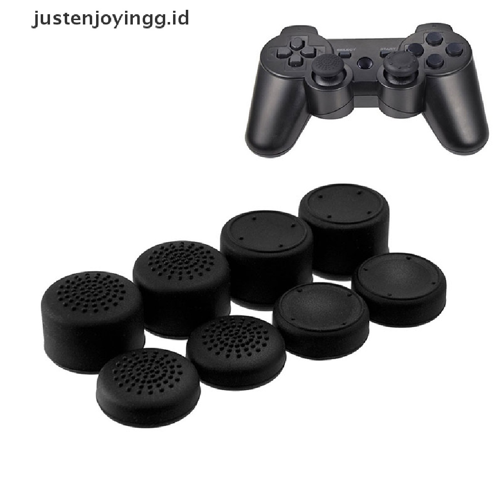 // justenjoyingg.id //  8pcs Black Silicone Thumb Stick Grip Cover Caps For PS4 Game Analog Controller ~