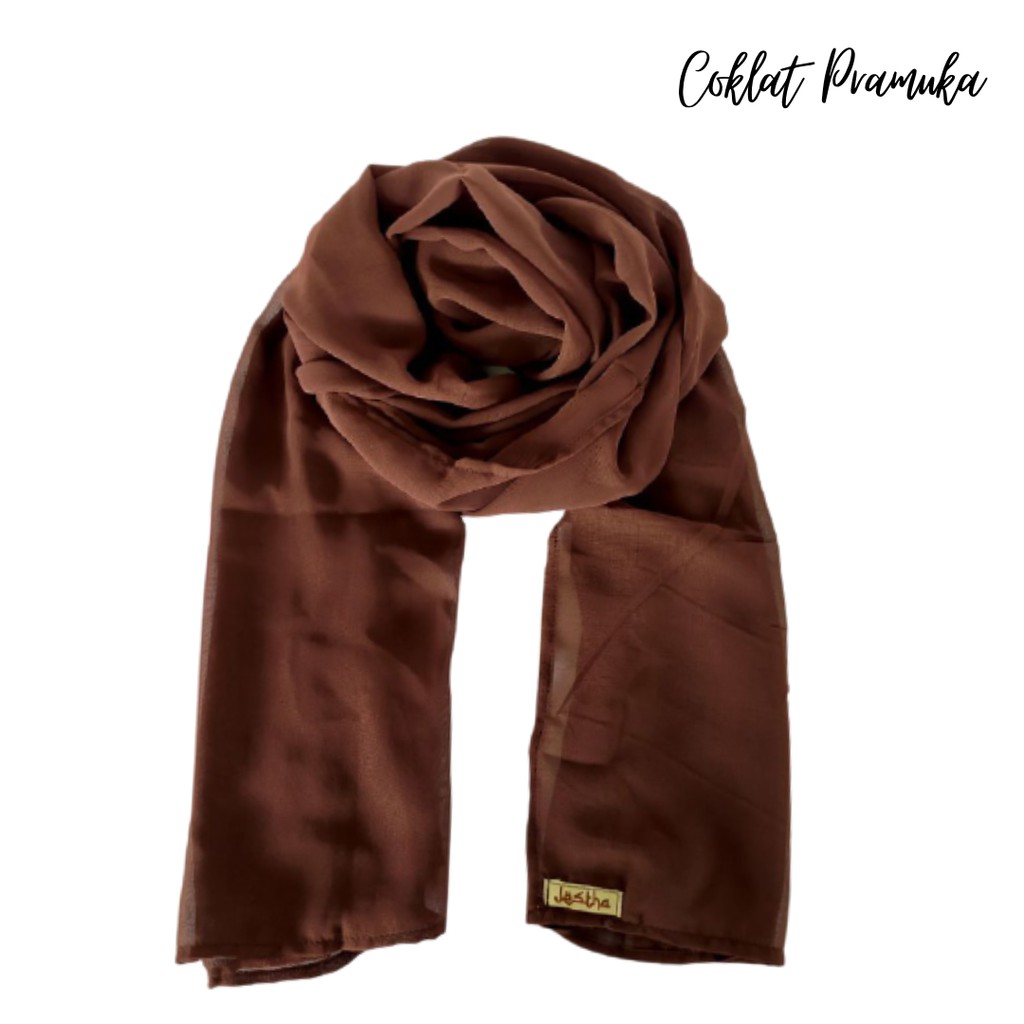 PASHMINA CERUTY PREMIUM 180x75 CM TEPI JAHIT RAPI HIJAB CERUTY PASMINA CERUTTY WARNA PART 1-COKLAT PRAMUKA