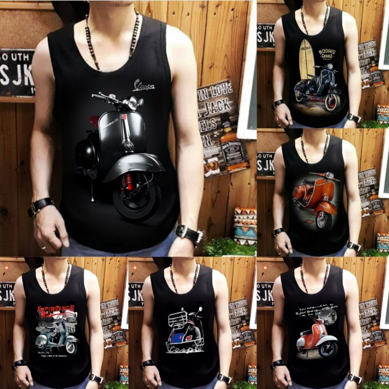 Cod- Singlet combed pria gambar mix vespa ready ukuran M-L-XL-XXL