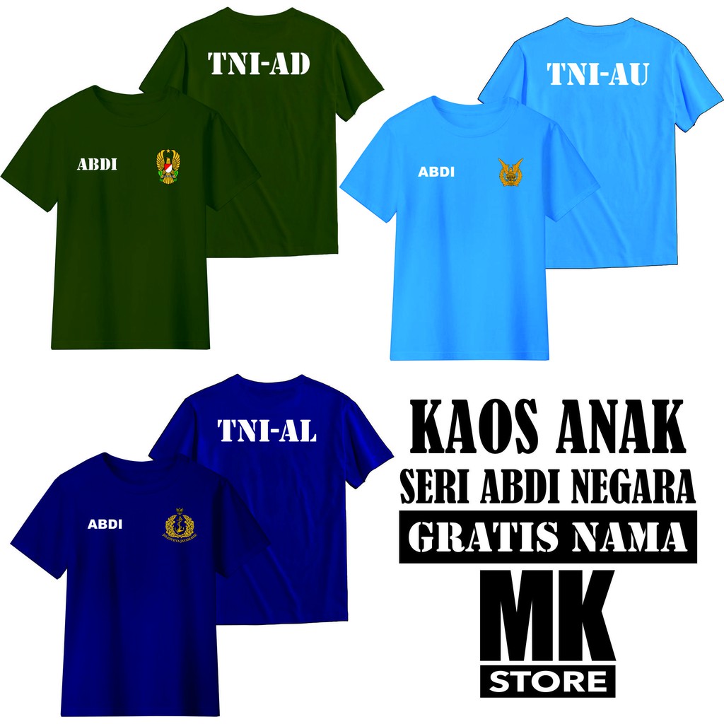Kaos baju anak tni al ad au cowok cewek laki laki perempuan pria wanita
