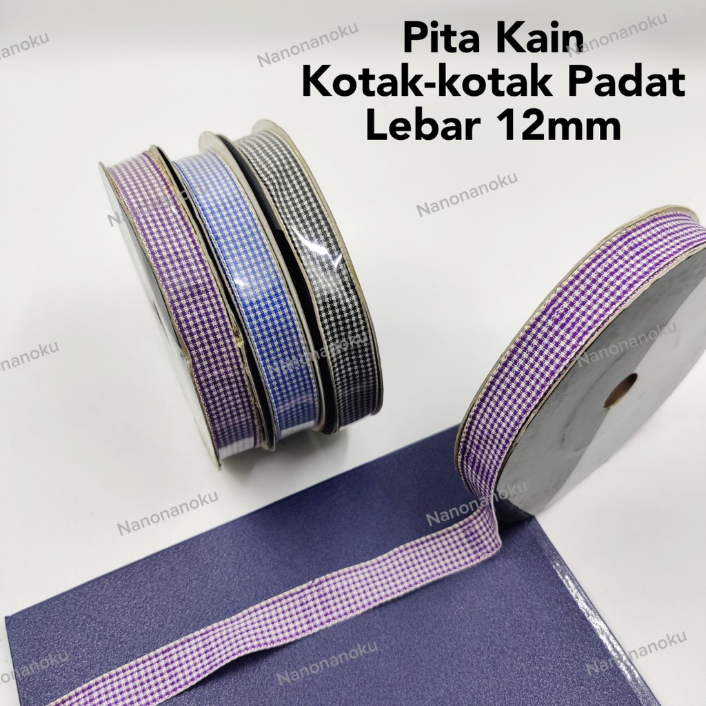 Pita Kain 12mm Motif Kotak-kotak Padat Hiasan Hampers Souvenir Mahar Kado