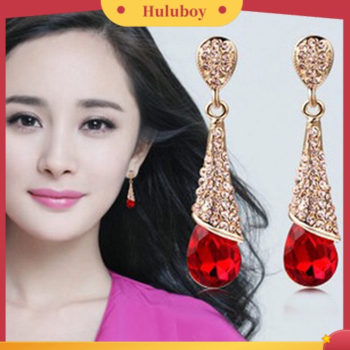 Hu Hu Hu Hu Hu Alat Bantu Pasang Kacamata♡ Anting Tusuk Gantung Desain Tetesan Air Hias Zircon / Berlian Imitasi Untuk Wanita