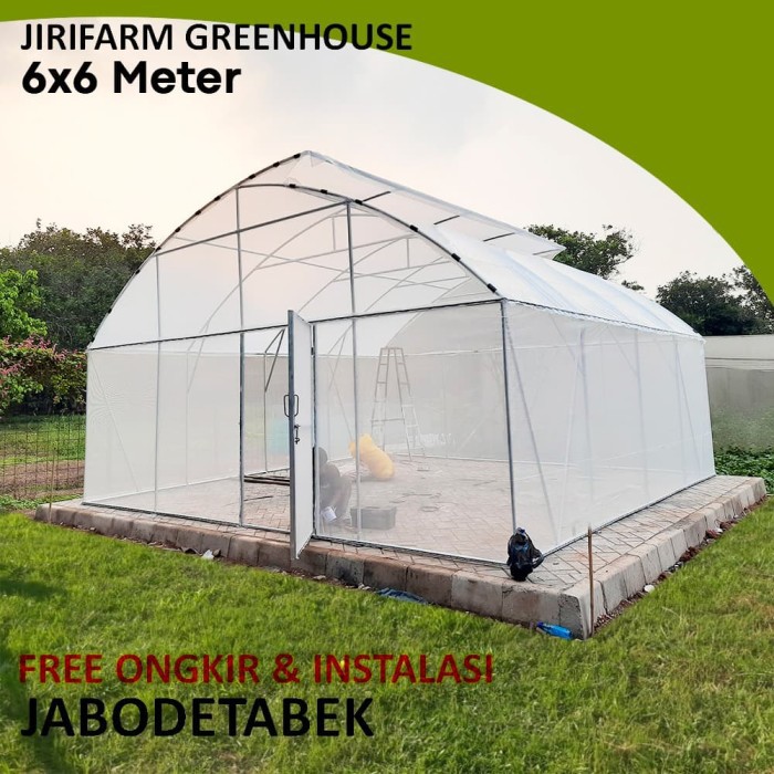 Jirifarm Green House ukuran 6X6 meter Knock Down Rangka Pipa Besi