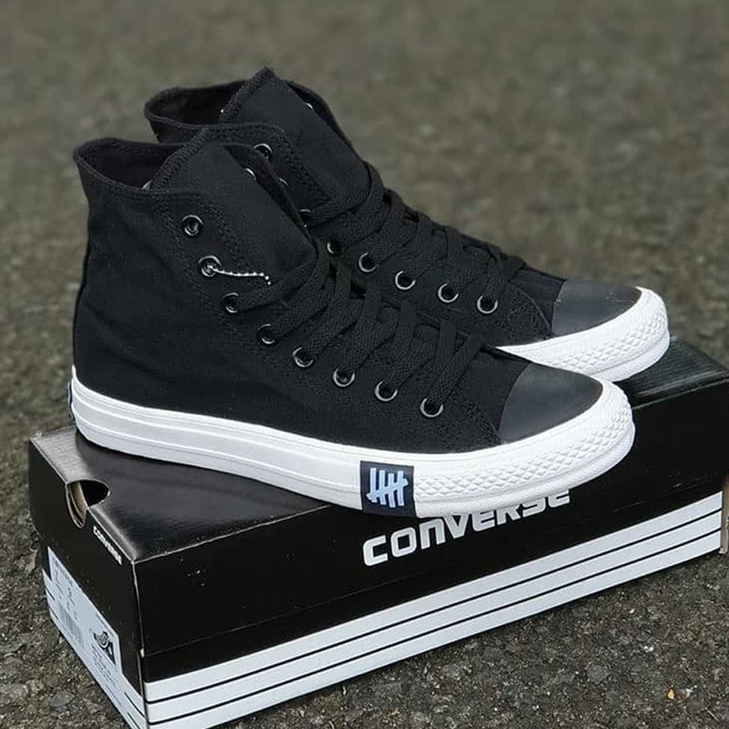 Sepatu Sneakers Distro Pria Wanita Converse All Star Undefeated Petir Tinggi Hitam Putih With BOX
