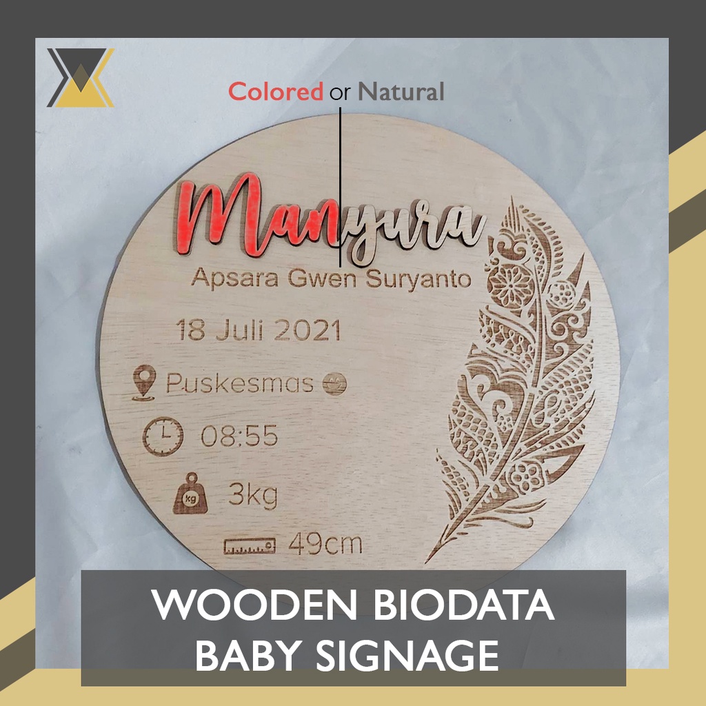 Baby Biodata Signage | Papan Nama Bayi dari Kayu
