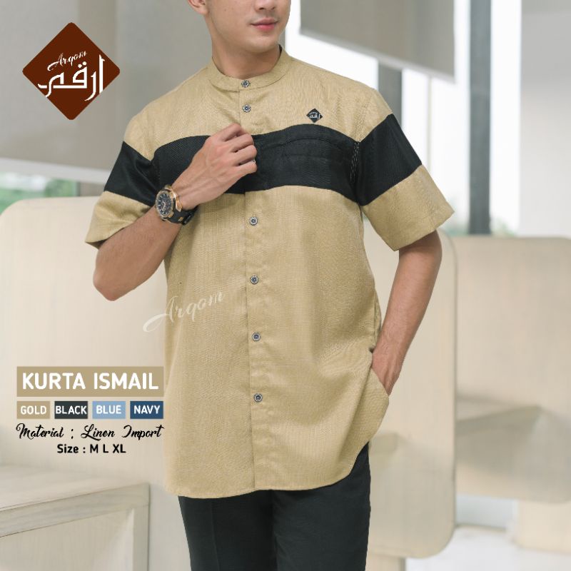 Arqom - Baju koko pria dewasa lengan pendek bahan linen Burberry import