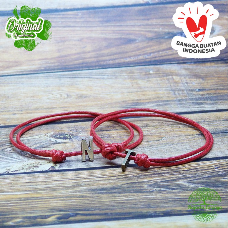 7.7 BIG SALE Gelang Tali Kulit Merah Inisial Abjad