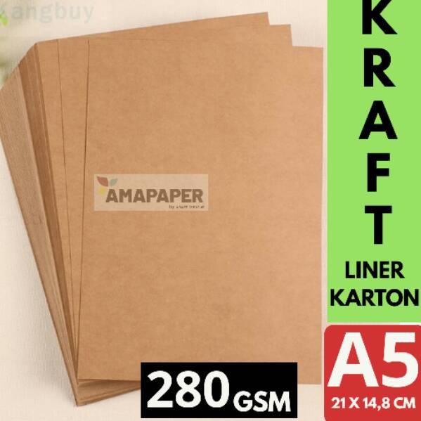 

DJI [100 LEMBAR] Kertas Karton Kraft Liner 280gsm A5 - Kertas Tebal Crafting Paper Cokelat❃ (Terlari