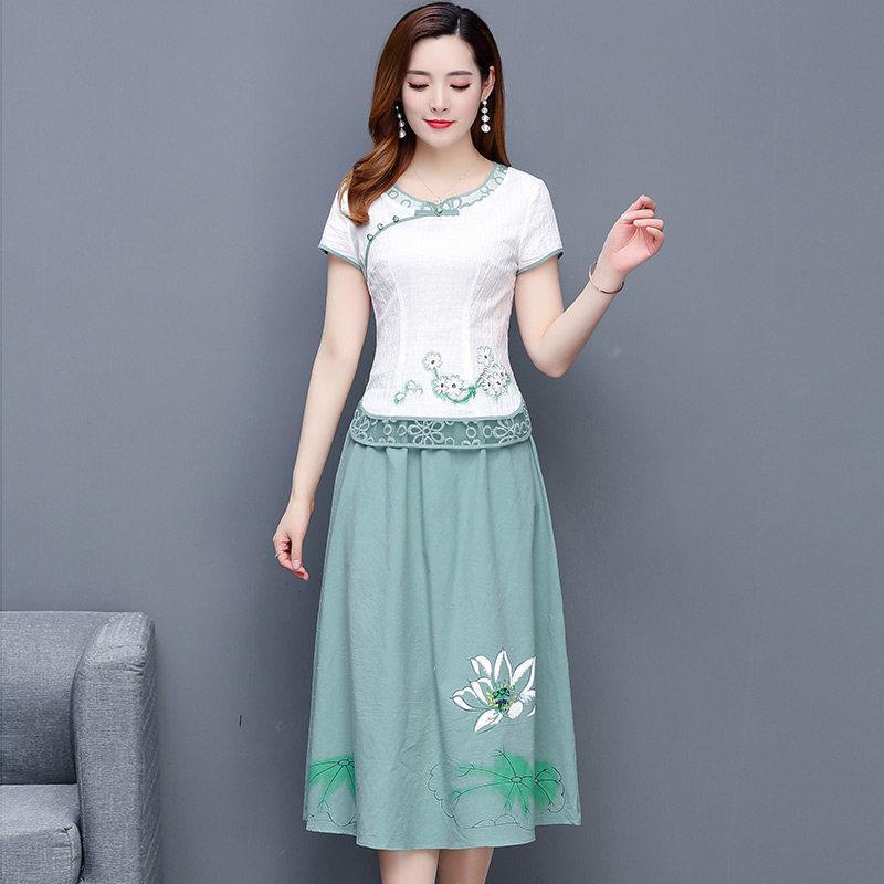 Single / suit large women's 2021 fat mm Chinese style mother Hanfu improved cheongsam dress middle-a