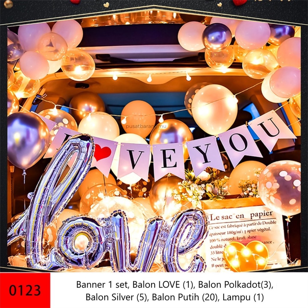 Set Paket Balon I LOVE YOU Proposal Surprise Balon Emas Putih Dekorasi Mobil Will You Marry Me Love 
