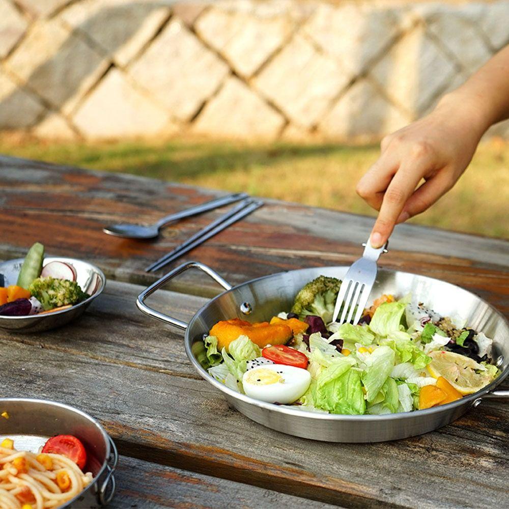 Lanfy Panci Penggorengan Seafood Wadah Perlengkapan Camping Portabel Binaural Saucepan Stainless Steel Salad Plate Saucepan