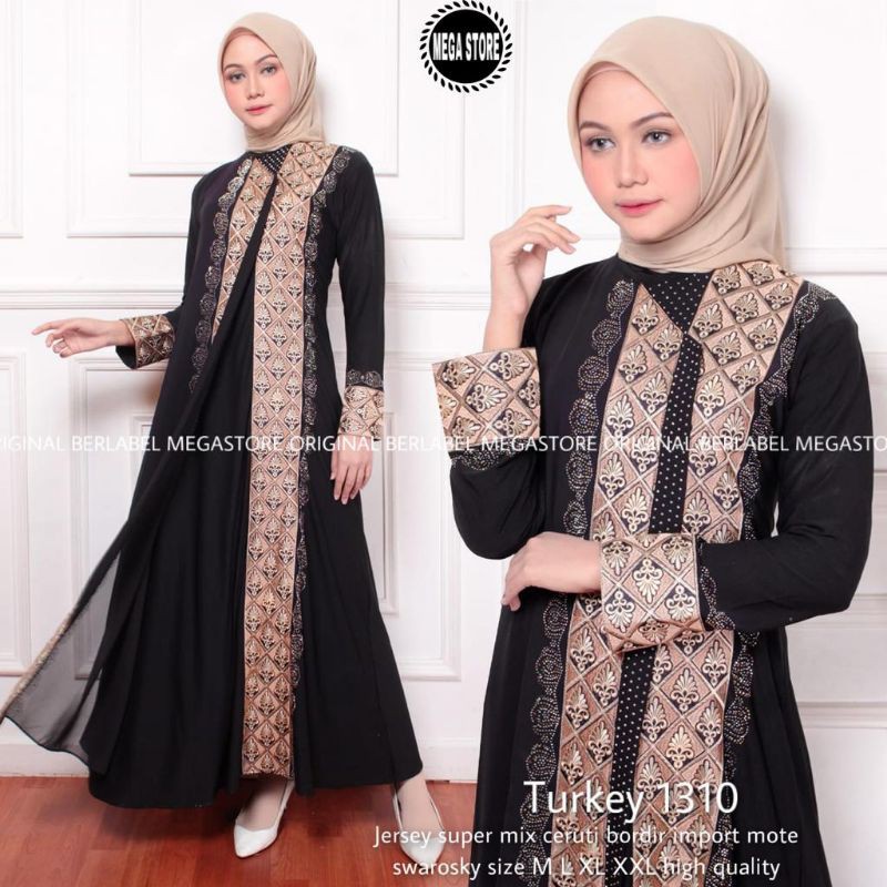 GAMIS MODERN WANITA / GAMIS TURKI MURAH / GAMIS TERBARU / GAMIS SYARI BORDIR HITAM / GAMIS KEKINIAN