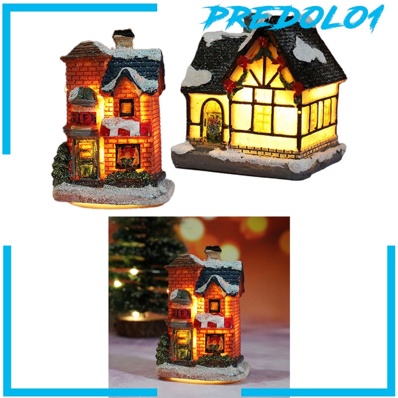 [PREDOLO1] 2x Mini Christmas Snow House LED Village Dollhouse Set Table Garden Decor