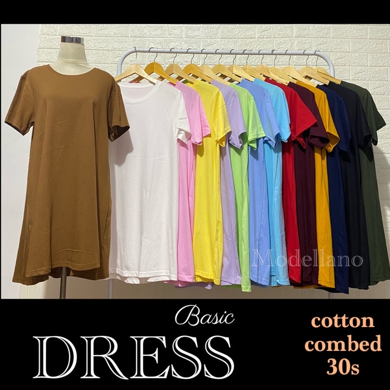 BASIC DRESS KAOS COTTON COMBED 30S PLAIN KATUN TUNIK MIDI POLOS ADEM CASUAL LILAC PASTEL SAGEGREEN MURAH