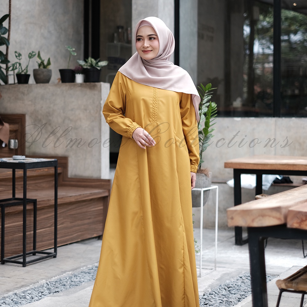 Pakaian Wanita Muslim Gamis Dress Mikaila Toyobo Kuning Termurah (Bahan 100% Premium)