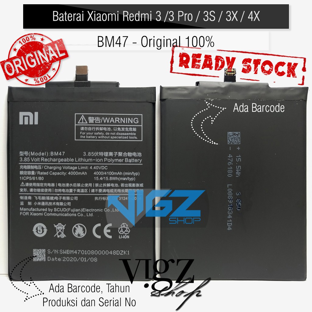 Baterai Xiaomi Redmi 3 Redmi 3 Pro Redmi 3S Redmi 4x BM47