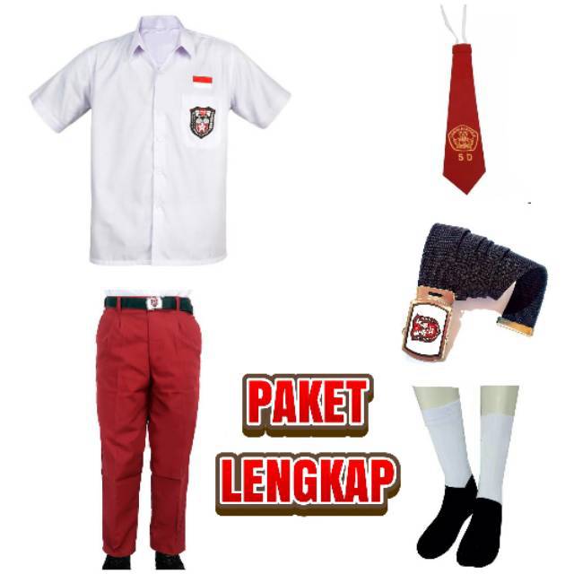 Seragam Sekolah SD Merah Putih Laki Celana Panjang Baju Pendek Lengkap