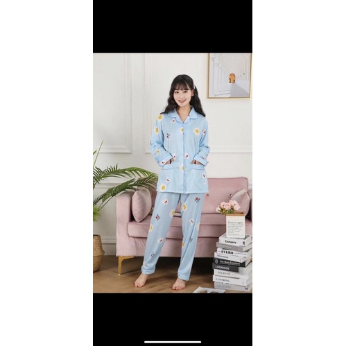 Piyama baju tidur wanita import lengan panjang motif chibi maruko chan/bunny/flower