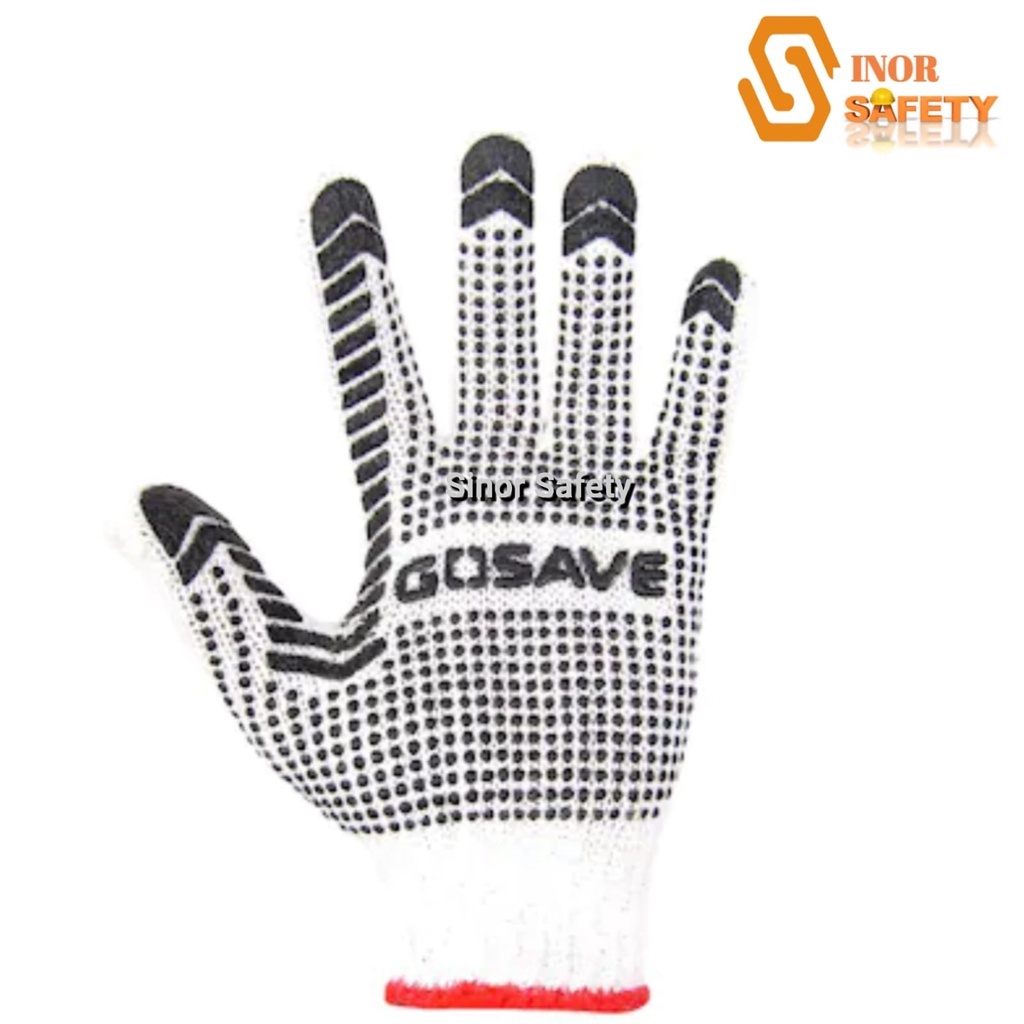 Sarung Tangan Bintik Karet HITAM dan KUNING Polka Dot Katun Safety Gloves Dotting