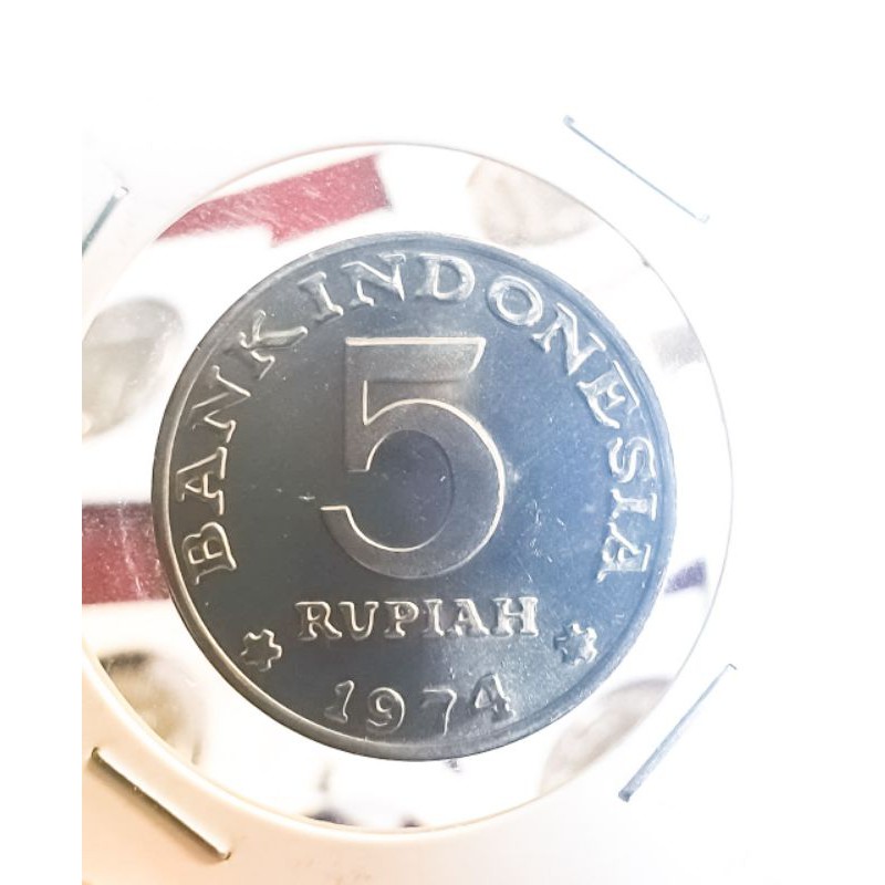 uang lama, koin kuno 5 rp KB besar 1974 luster