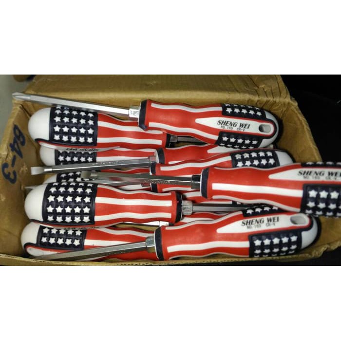 Obeng America 2 Way / Obeng Amerika 2 Sisi Bolak Balik 8 Inch Magnet Tool Set American Gagang Karet