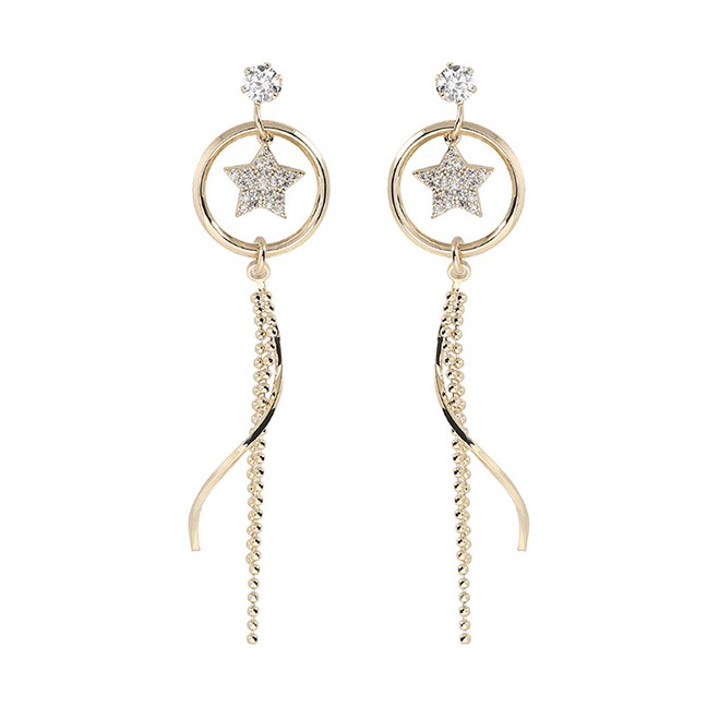 LRC Anting Tusuk Fashion Gold Metal Fringed Five-pointed Star Stud f44214