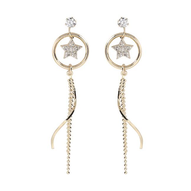 LRC Anting Tusuk Fashion Gold Metal Fringed Five-pointed Star Stud f44214