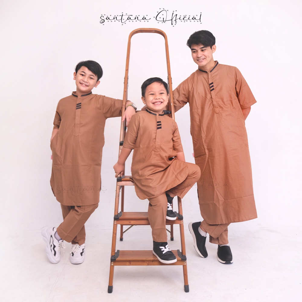 Setelan Baju Koko Anak Kurta Cowok Muslim Warna Milo