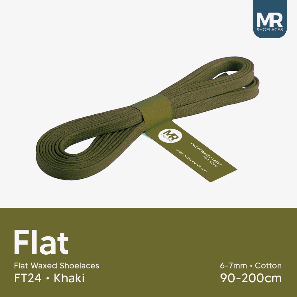 MR Shoelaces FT24 Khaki - Tali Sepatu Lilin 6-7mm Gepeng Flat Pipih (Waxed Laces) 90cm 100cm 120cm 150cm 200cm - untuk Sneakers - Premium Shoelace