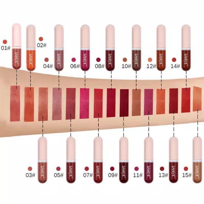 SANIYE Lip Tint Mini Matte Capsule Shape Liquid Lipstik 12 Warna