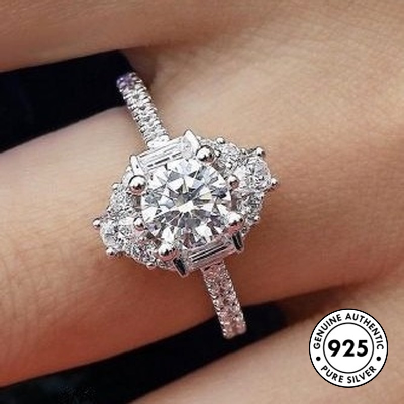 Cincin Berlian Bentuk Persegi Bahan S925 Silver Untuk Wanita