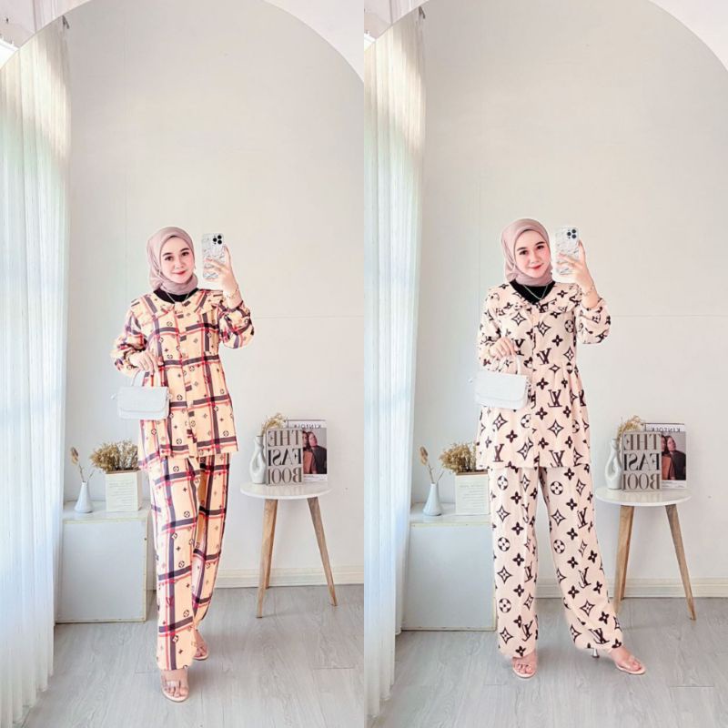 BISA COD // FARYA SETELAN TUNIK WANITA RAYON FIT TO XL // ONE SET RAYON KANCING